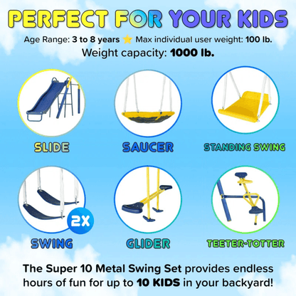 Sportspower Super 10 Metal Swing Set with Lifetime Warranty on Blow Molded Slide image 2