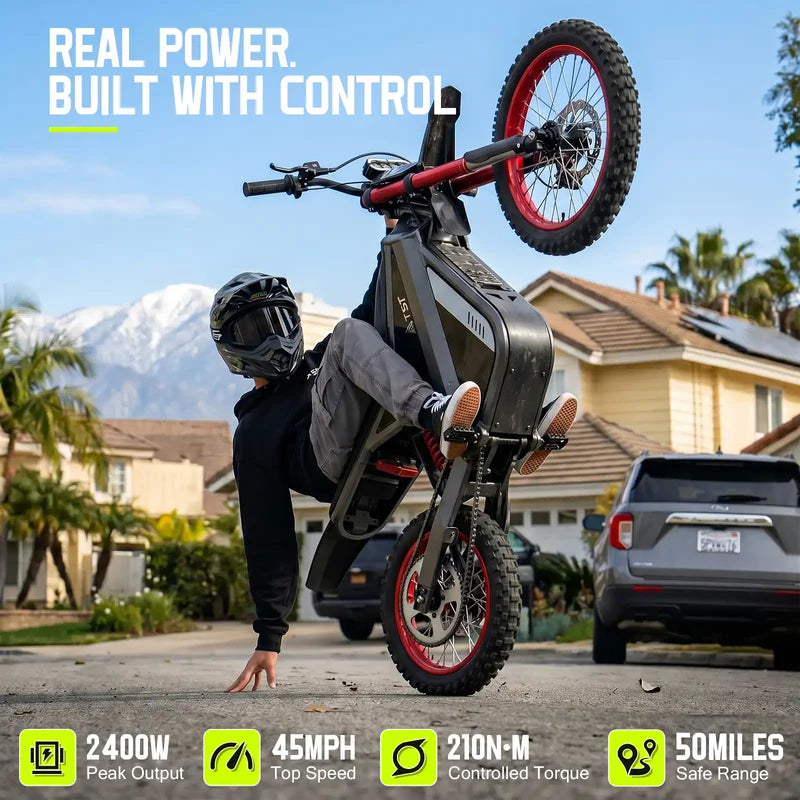 TST GT63 Electric Dirt Bike, 2400W Brushless Hub Motor, 45 MPH Top Speed, 48V 22.5Ah Battery with 50 Mile Range, 210Nm Torque, Front Hydraulic Suspension image 11