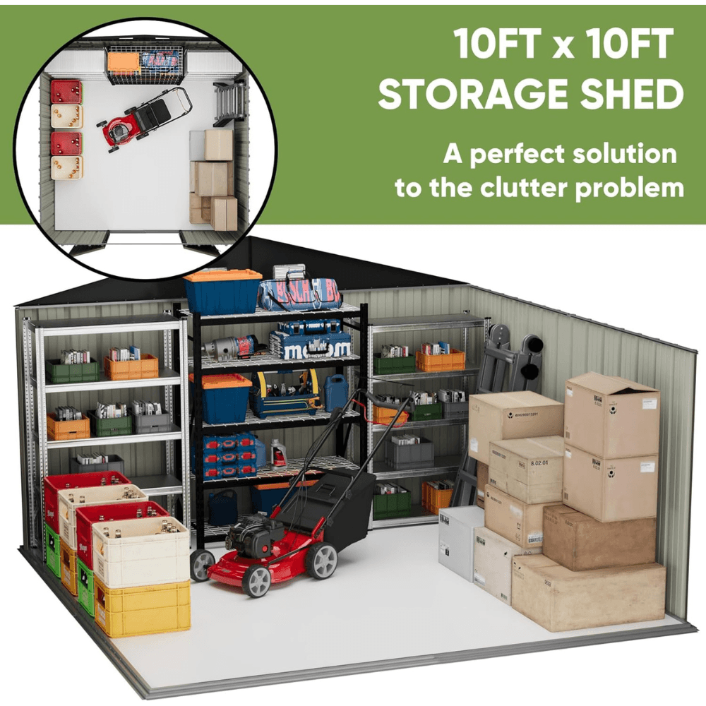 VEIKOUS 10 ft. W x 10 ft. D Outdoor Metal Storage Shed in Gray (100 sq. ft.) image 2