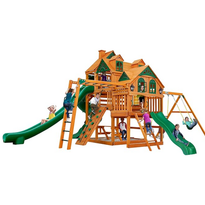 Gorilla Playsets Empire Extreme Wooden Swing Set with Monkey Bars, Clatter Bridge, Tower, and 3 Slides image 0