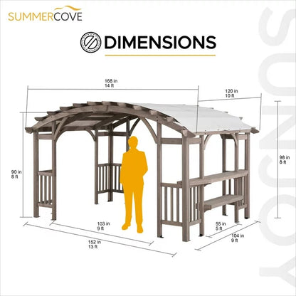 Sunjoy Bellucci 10 x 14 ft. Light Grey Outdoor Cedar Wood Framed Arched Pergola image 2