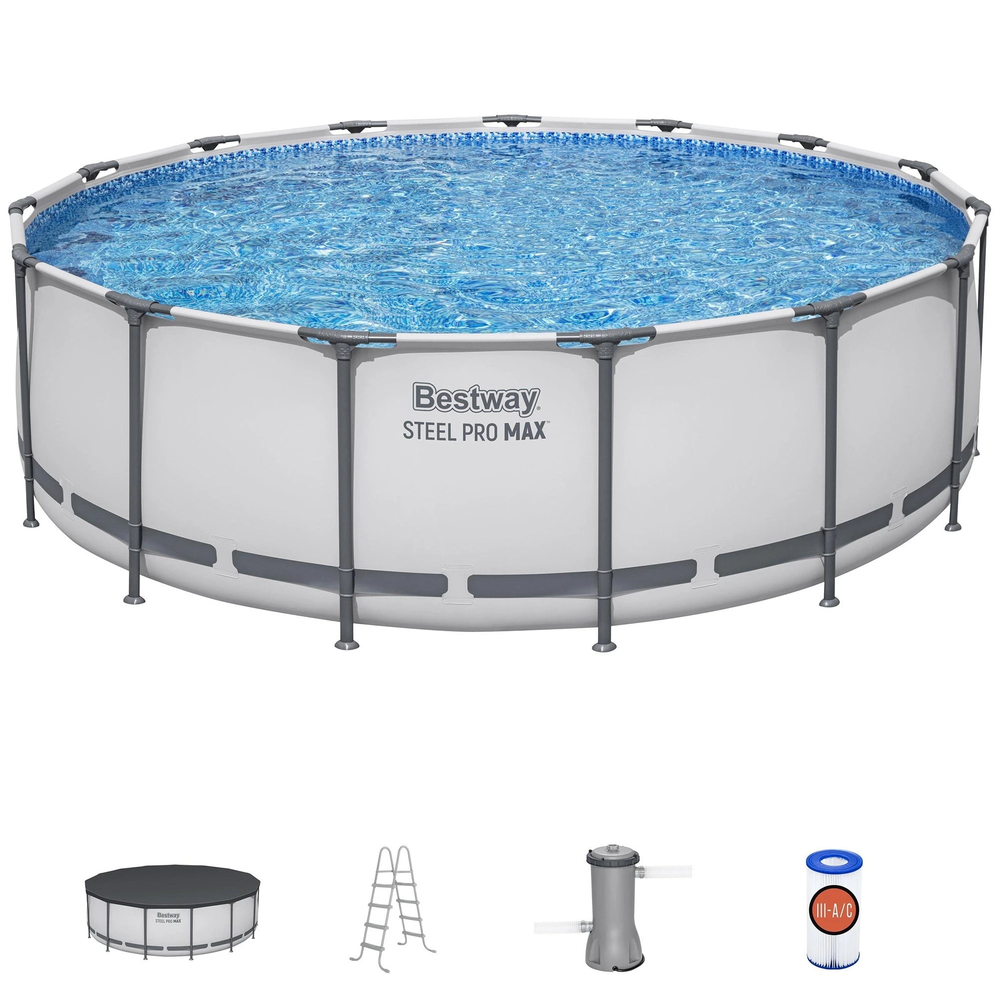 Bestway Steel Pro MAX 15′ x 48″ Prismatic Stone Pool Set| Durable Construction, Easy Assembly, and All-Inclusive Accessories – above ground pool set with filter pump, ladder, and pool cover image 0