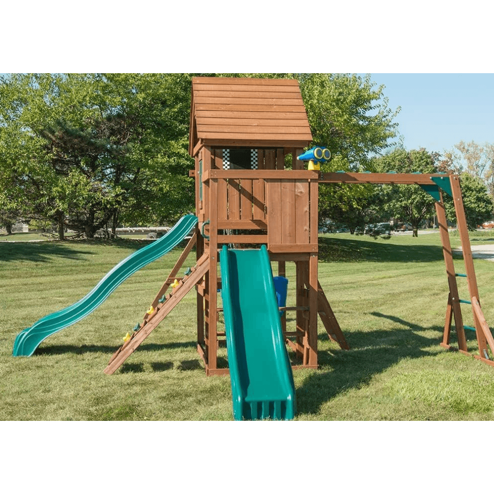 Knightsbridge Plus Complete Wooden Outdoor Playset with Monkey Bars, Slide, Rock Wall and Swing Set Accessories image 7
