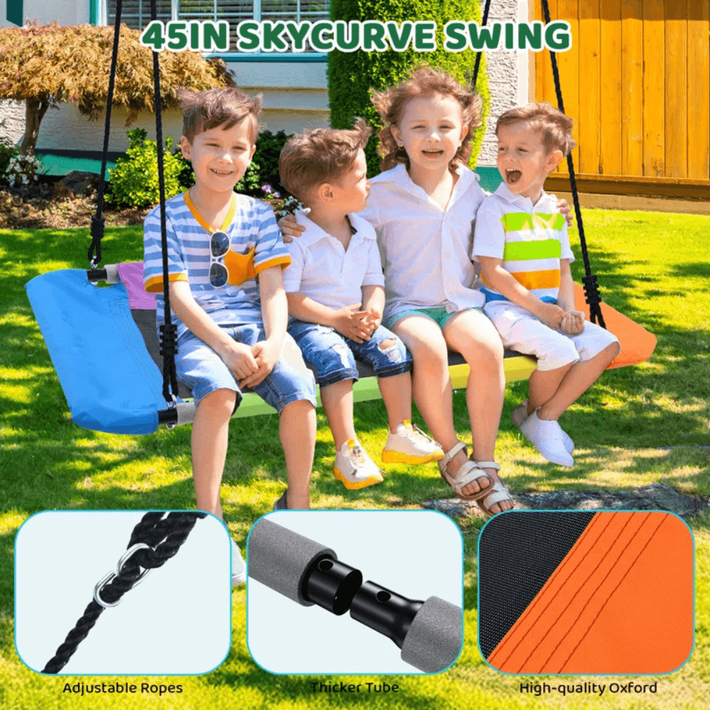 9.5′ Heavy Duty Metal Swing Set with Belt Swing, Trapeze Bar image 1