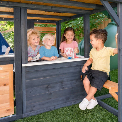 KidKraft Cozy Escape Navy Two-Story Wood Playhouse with Tube Slide and Clubhouse image 9