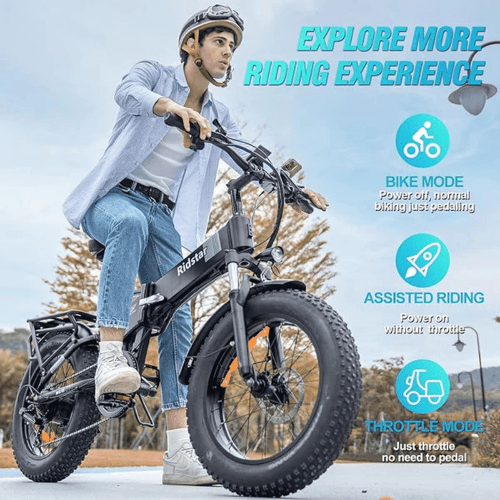 Folding Ebikes for Adults Ridstar 750W Motor 48V 14AH Removable Battery 20 X 4.0 Fat Tire Shimano 7-Speed 19.8MPH Electric Bike image 1