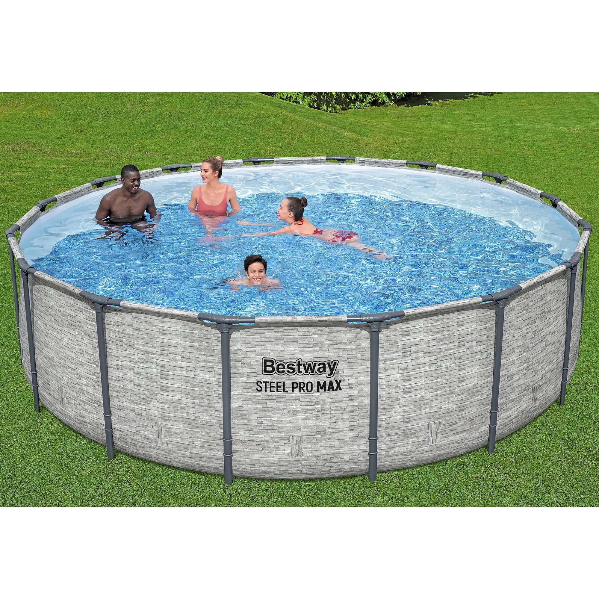 Bestway: Steel Pro MAX – 16′ x 48″, Grey -Round Above Ground Swimming Pool Set, ClickConnect Frame, Tritech, Filter Pump-Ladder-Cover, 5145 Gal Water image 7