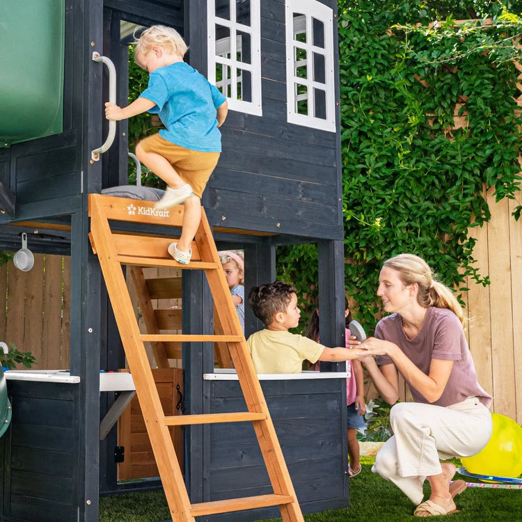 KidKraft Cozy Escape Navy Two-Story Wood Playhouse with Tube Slide and Clubhouse image 6