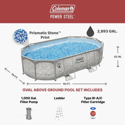 Coleman Power Steel 16′ x 10′ x 42″ Oval Above Ground Pool Set image 1