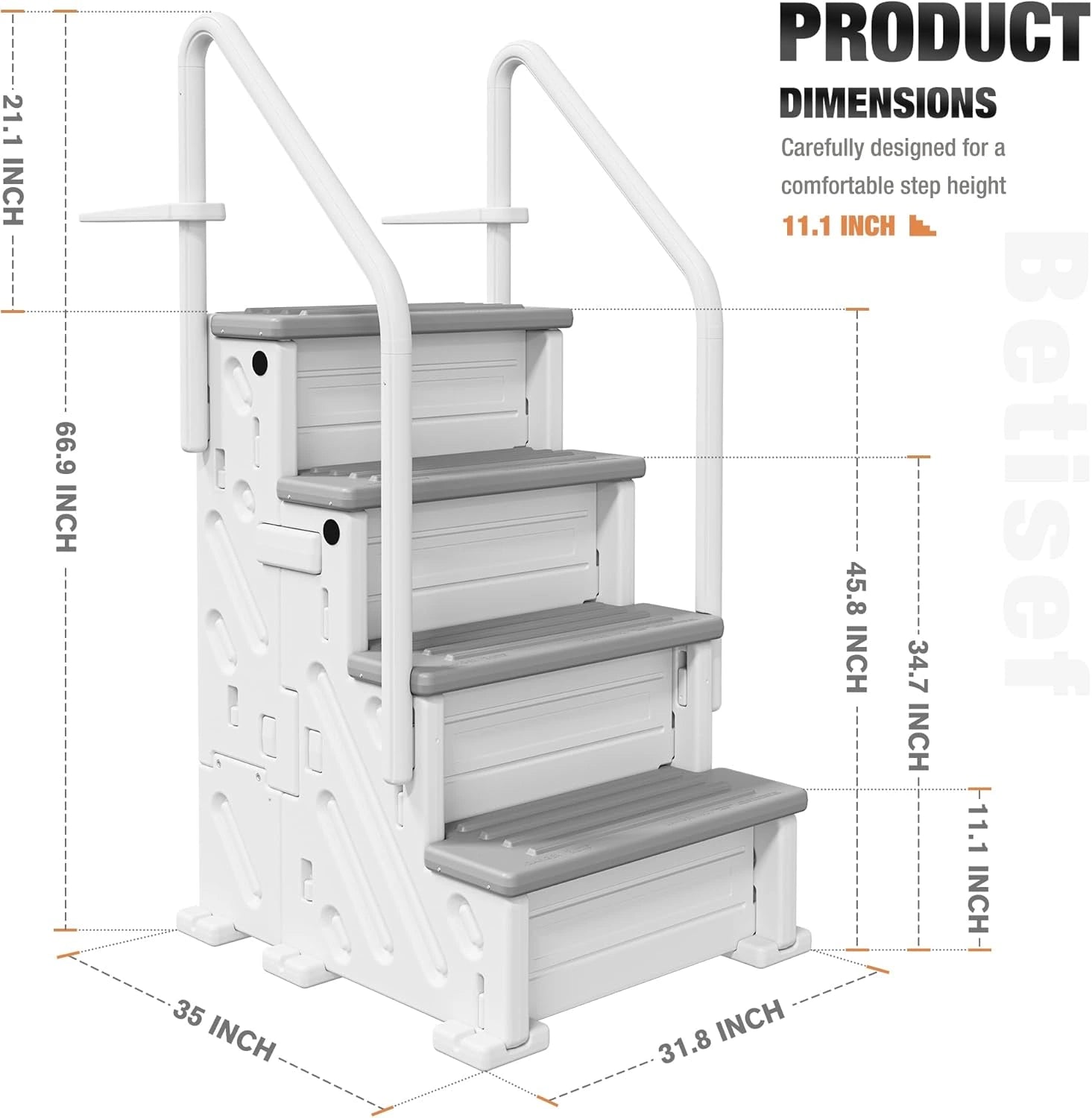 BETISEF Pool Ladder Above Ground, Heavy Duty 4Step Pool Ladder with Dual Handrails and Nonslip Steps, 500 LBS Load Capacity, for 46-58 Inch image 1