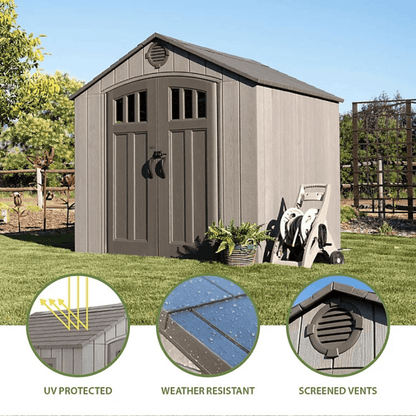 Lifetime 8’ x 7.5’ Outdoor Storage Shed, Light Brown image 8