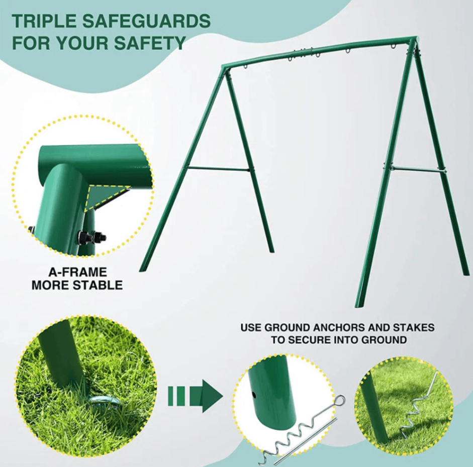 440lbs Extra Large Metal Swing Frame with 5 Hanging Hooks, Heavy Duty A-Frame Swing Stand image 3