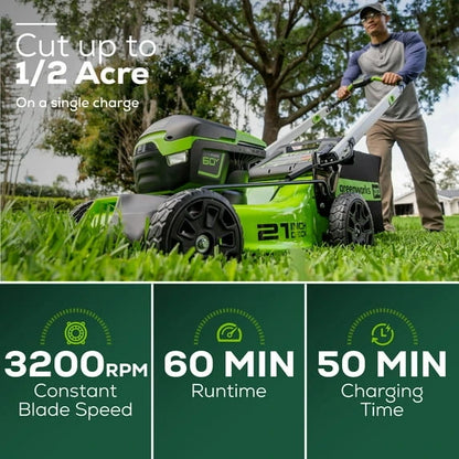 Greenworks 60V 21″ Cordless Brushless Lawn Mower with 5.0Ah Battery & Charger 2531602 image 1