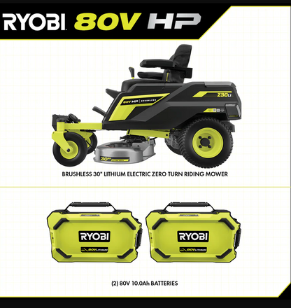 RYOBI 80V HP Brushless 30 in. Battery Electric Cordless Zero Turn Mower with 80V 10 Ah Batteries image 4