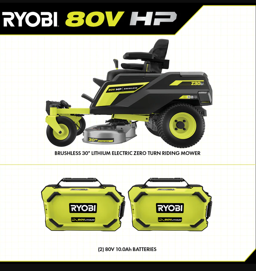 RYOBI 80V HP Brushless 30 in. Battery Electric Cordless Zero Turn Mower with 80V 10 Ah Batteries image 4