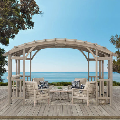 Sunjoy Bellucci 10 x 14 ft. Light Grey Outdoor Cedar Wood Framed Arched Pergola image 1