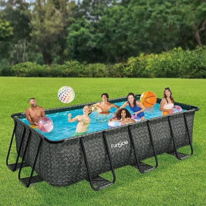 Funsicle Oasis Designer Rectangular Above Ground Pool Set Dark Herringbone Gray image 6