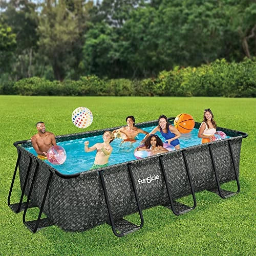 Funsicle Oasis Designer Rectangular Above Ground Pool Set Dark Herringbone Gray image 6