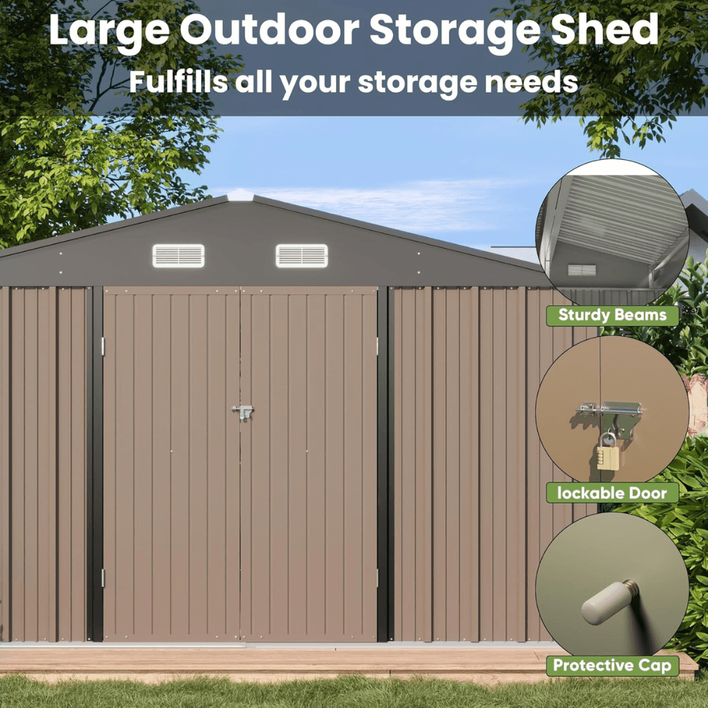 VEIKOUS 10 ft. W x 10 ft. D Outdoor Metal Storage Shed in Gray (100 sq. ft.) image 3