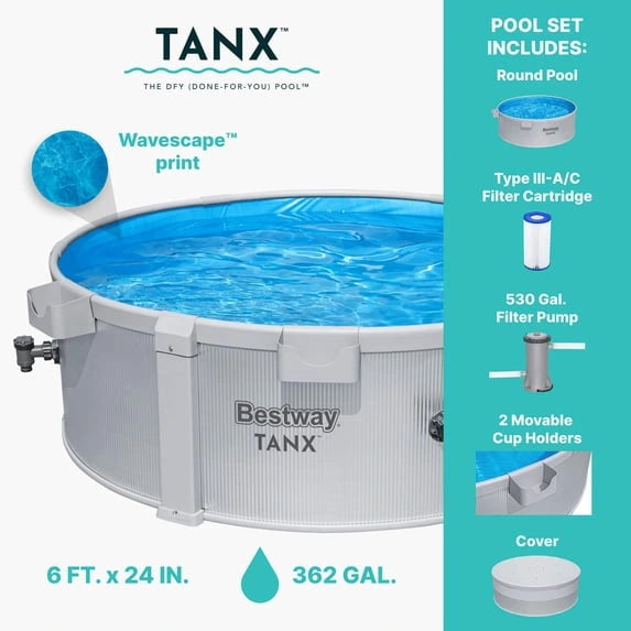Bestway TANX 6′ x 24″ Round Above Ground Stock Tank Metal-Walled Above Ground Pool, All-in-One Set image 1