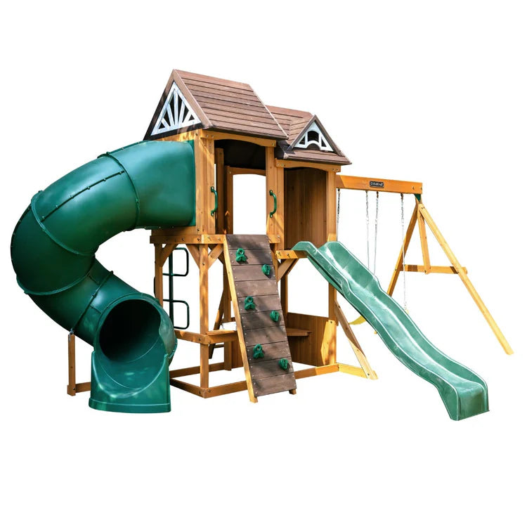 KidKraft Laurel Retreat Multi-Level Clubhouse Swing Set with Two Slides and Two Swings image 8