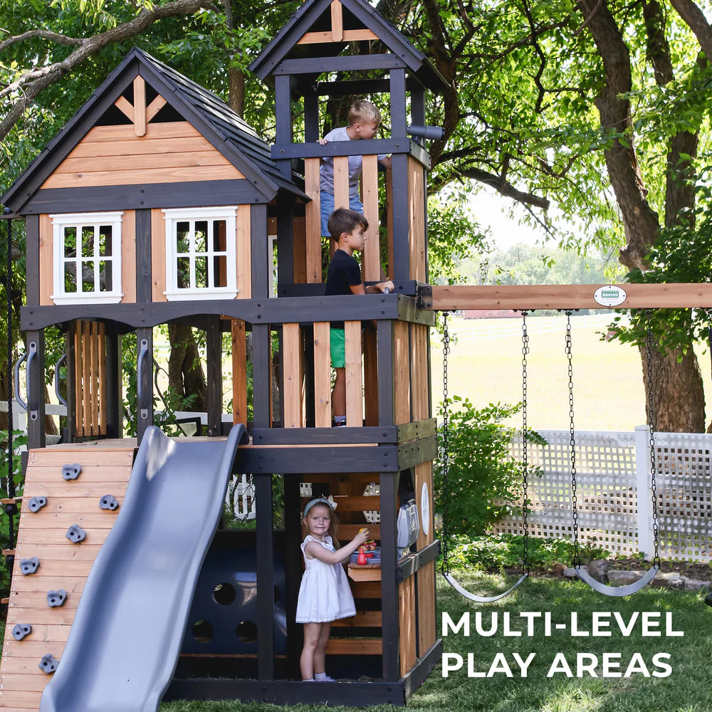 Backyard Discovery Mystic Tower Multi-Level Cedar Swing Set with Hidden Climbing Tower image 2