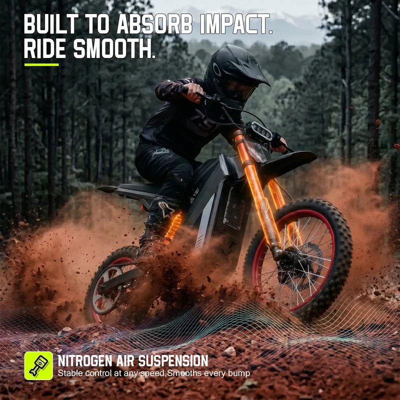 TST GT63 Electric Dirt Bike, 2400W Brushless Hub Motor, 45 MPH Top Speed, 48V 22.5Ah Battery with 50 Mile Range, 210Nm Torque, Front Hydraulic Suspension image 7