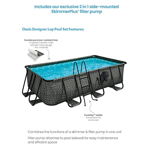 Funsicle Oasis Designer Rectangular Above Ground Pool Set Dark Herringbone Gray image 1