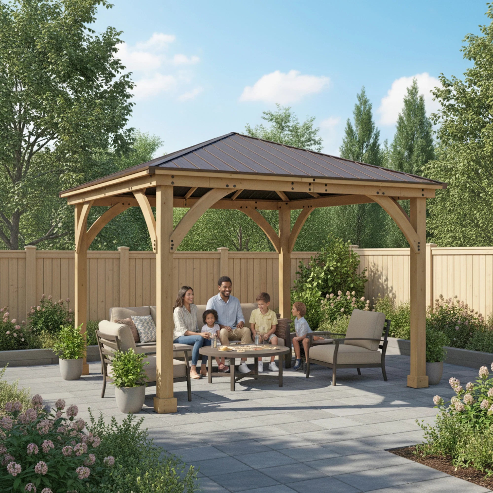 Yardistry Meridian 12×12 Cedar Gazebo with Aluminum Roof image 0