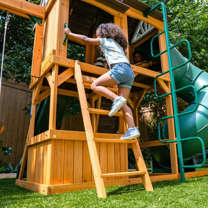 KidKraft Laurel Retreat Multi-Level Clubhouse Swing Set with Two Slides and Two Swings image 2