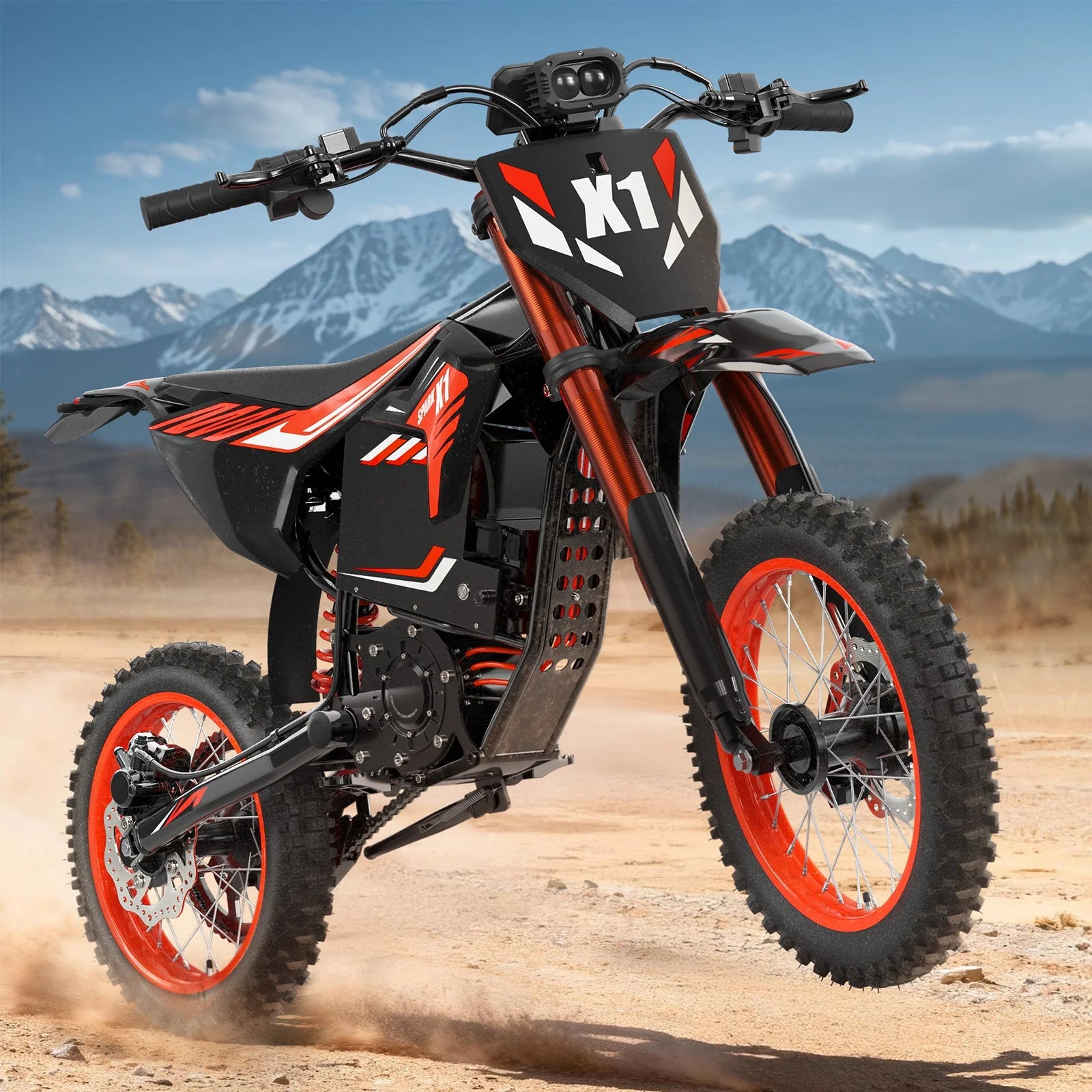 X1 Spark Electric Dirt Bike, 4500W Peak up to 60 Miles, 50MPH, 60V 28.8Ah Battery E-Bike, 14″/12″ Fat Tire Electric Motorcycle for Mountain off-Road Adults, E-Mountain Bike, Comply with UL2849 by SGS image 2