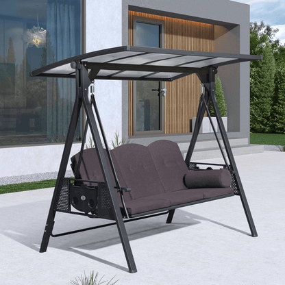 PURPLE LEAF 3-seat Outdoor Patio Porch Swing Adjustable Backrest, Cushions and Pillow Included image 1