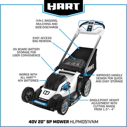 HART Tools 40V 20″ Brushless Self-Propelled Electric LownMower image 8