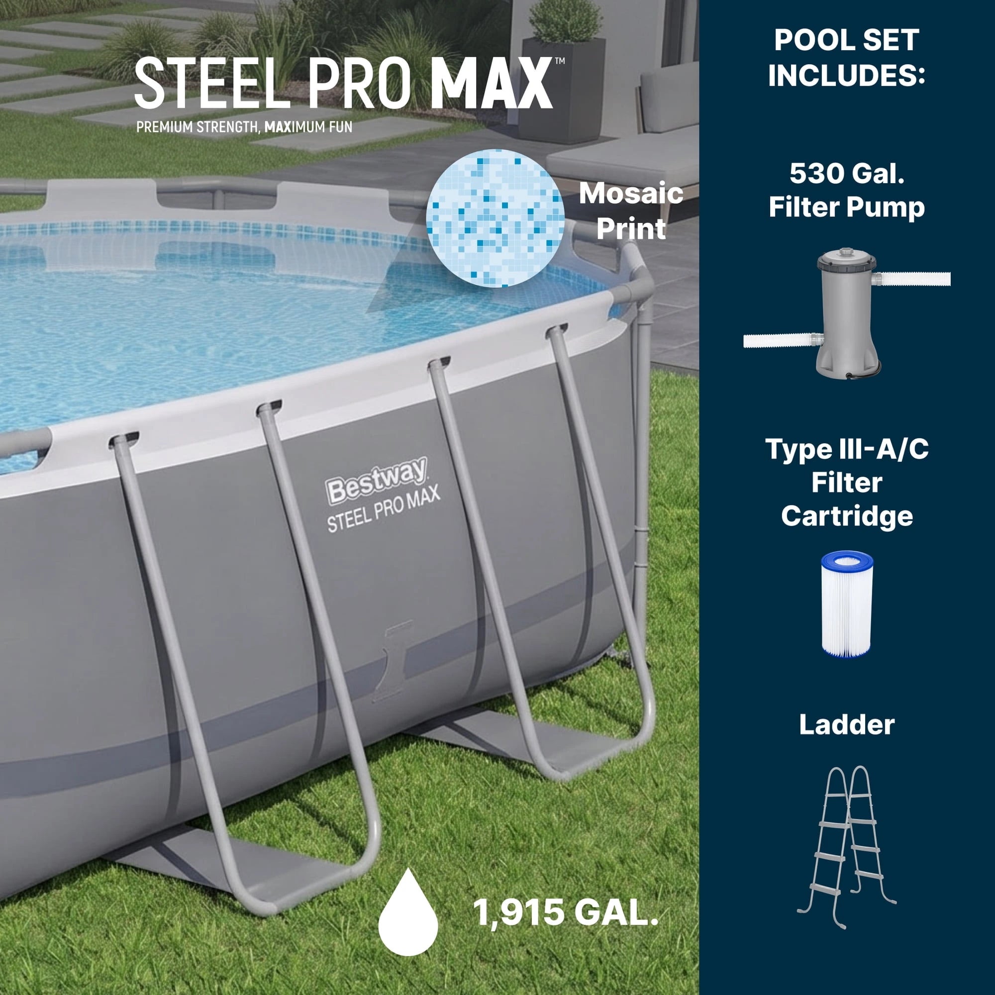 Bestway Steel Pro MAX 14 ft x 8 ft 2 in x 39.5 In, Oval Above Ground Pool Set, Outdoor Frame Swimming Pool image 3