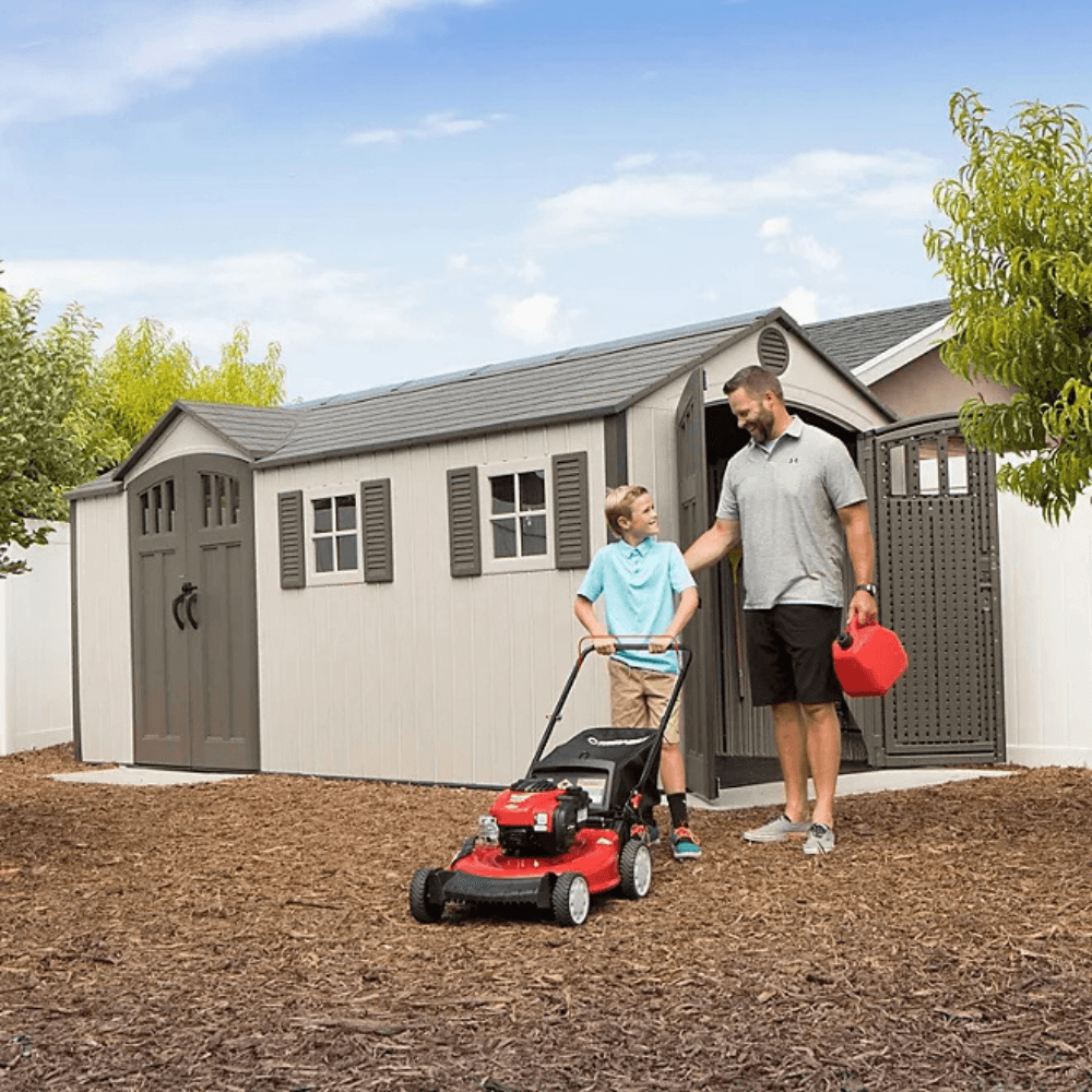 Lifetime 8′ x 17.5′ Outdoor Storage Shed Dual Entry, Tan image 8