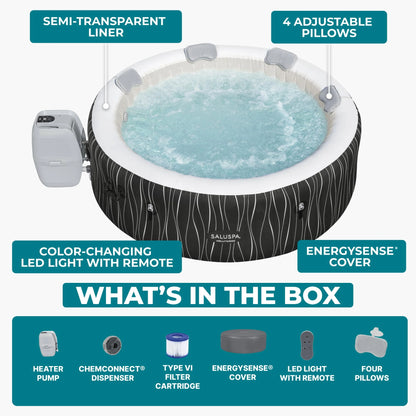 Bestway SaluSpa Hollywood Luxe 4-6 Person Inflatable Hot Tub, Round Energy-Efficient Spa, 77″ x 26″ image 3