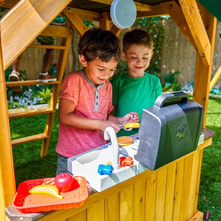 KidKraft Adventure Bend Two-Story Wood Swing Set with Clubhouse, Triple Slide, and Acrobar image 14