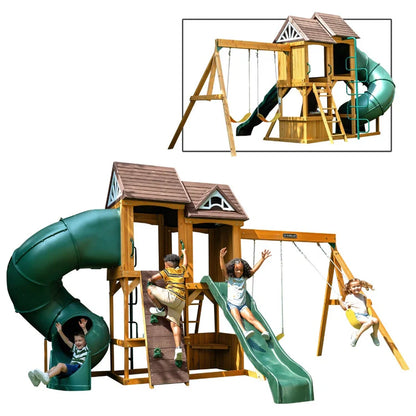 KidKraft Laurel Retreat Multi-Level Clubhouse Swing Set with Two Slides and Two Swings image 10