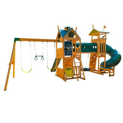 KidKraft Mockingbird View Wooden Swing Set / Playset with Tower, Hoop, Tunnel, and Tire Swing image 0