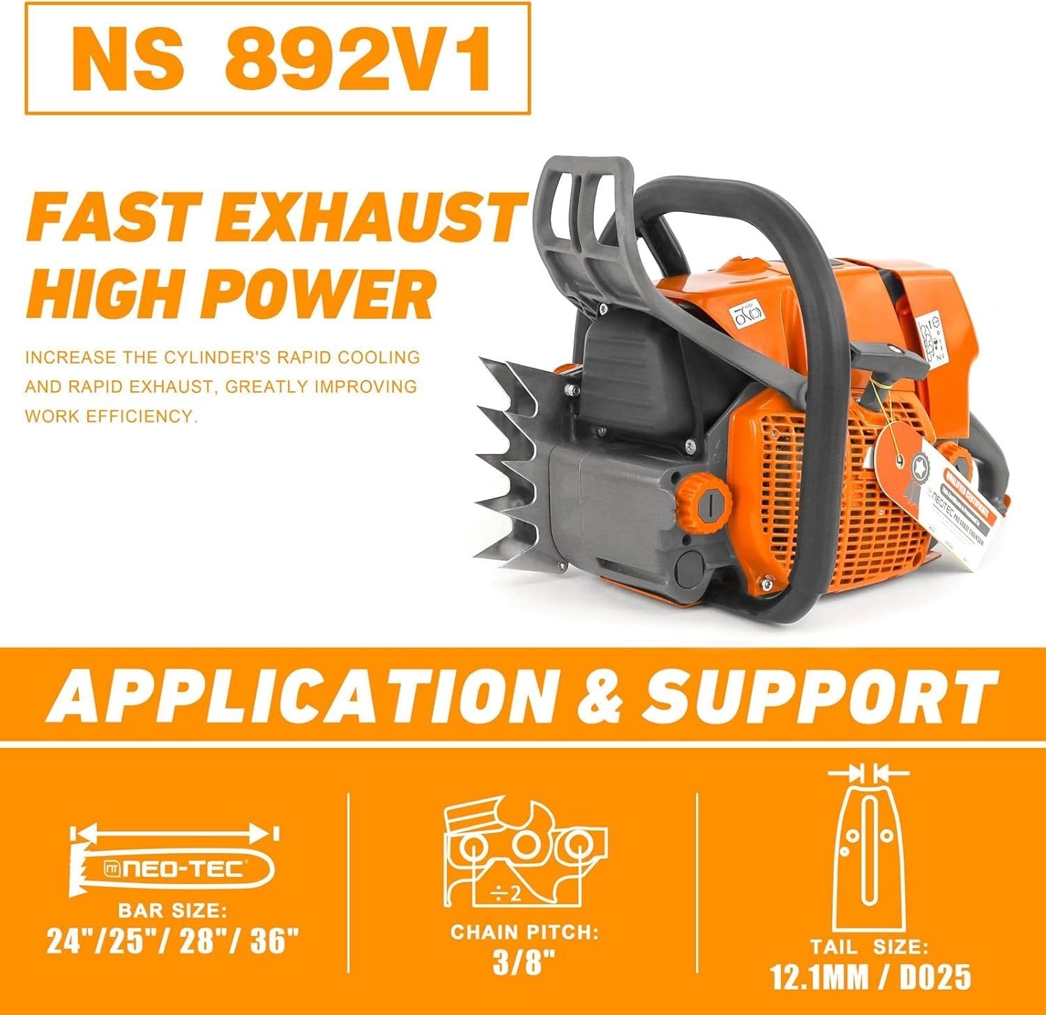 NEO-TEC Chainsaw NS892V 92CC Gas Chain Saw Fit 24/28/36/42 Inch Bar, For Big Wood Cutting, All Parts Fit MS660 066 G660 Chainsaws Without Bar image 1