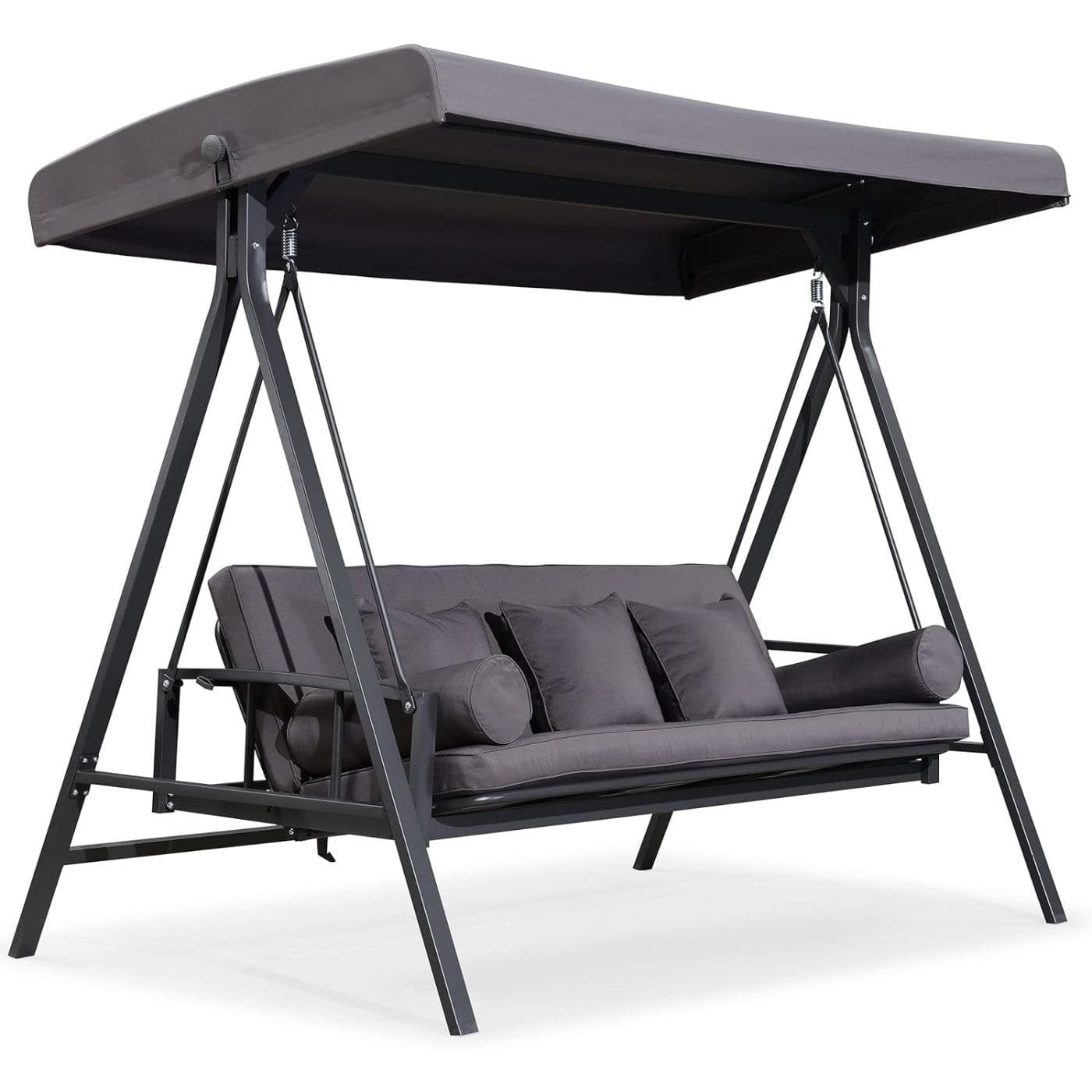 PURPLE LEAF 3-seat Outdoor Patio Porch Swing Adjustable Backrest, Cushions and Pillow Included image 9