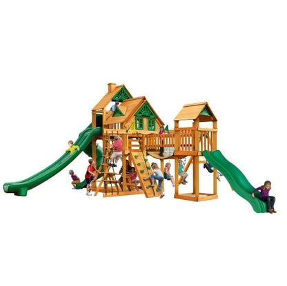 Gorilla Playsets Mountaineer Treehouse Wooden Swing Set with Tube Slide, Rope Ladder, and Sandbox image 0
