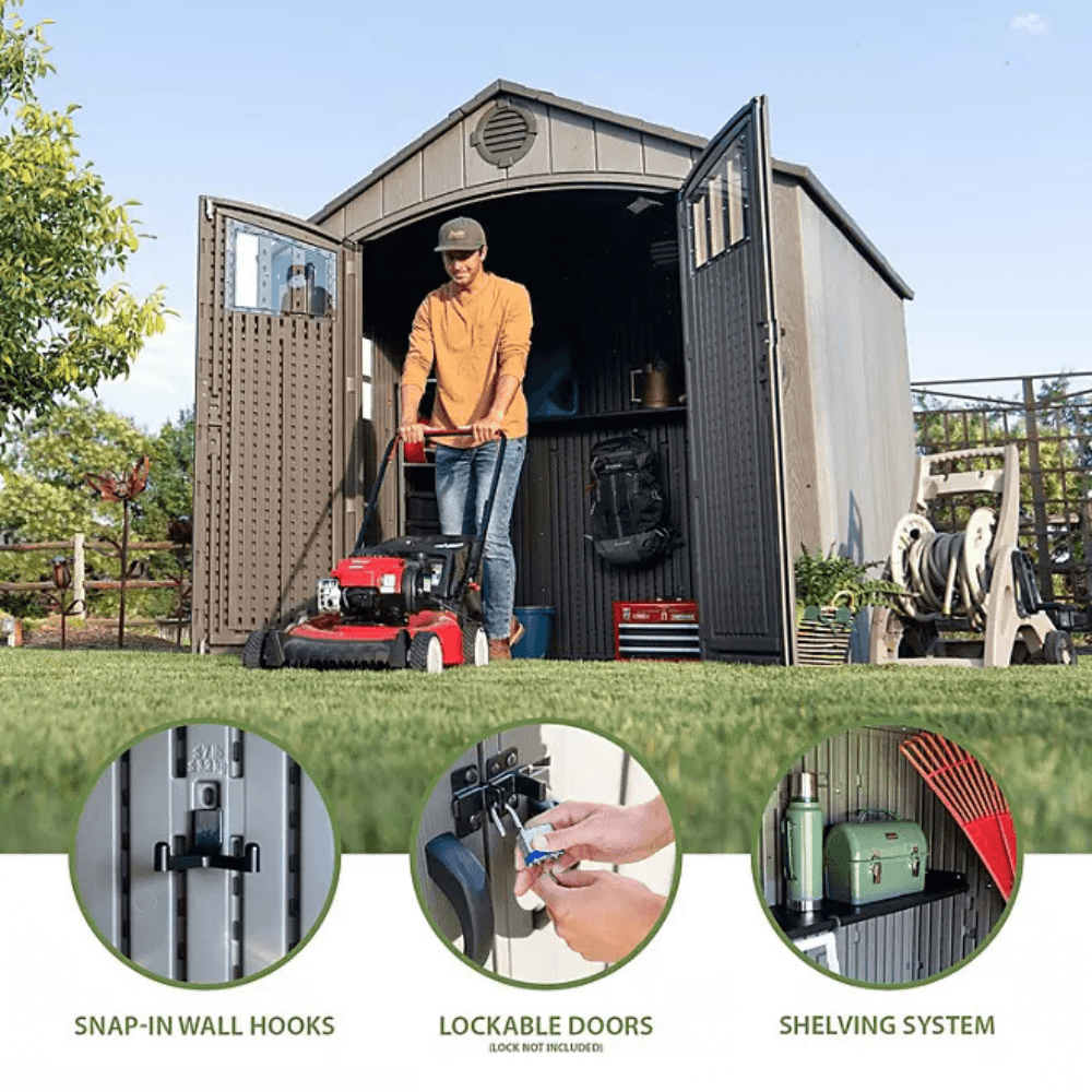 Lifetime 8’ x 7.5’ Outdoor Storage Shed, Light Brown image 1