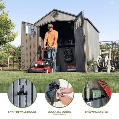 Lifetime 8’ x 7.5’ Outdoor Storage Shed, Light Brown image 1
