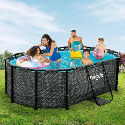 Funsicle 9’10” Oasis Designer Above Ground Pool with Pump, Oval Frame, Dark Herringbone image 3