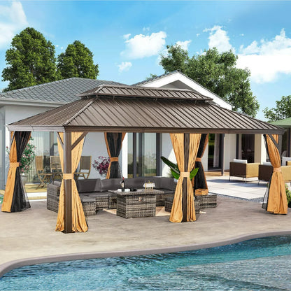 Sunmthink 12×20 ft Hardtop Gazebo with Double Roof image 1