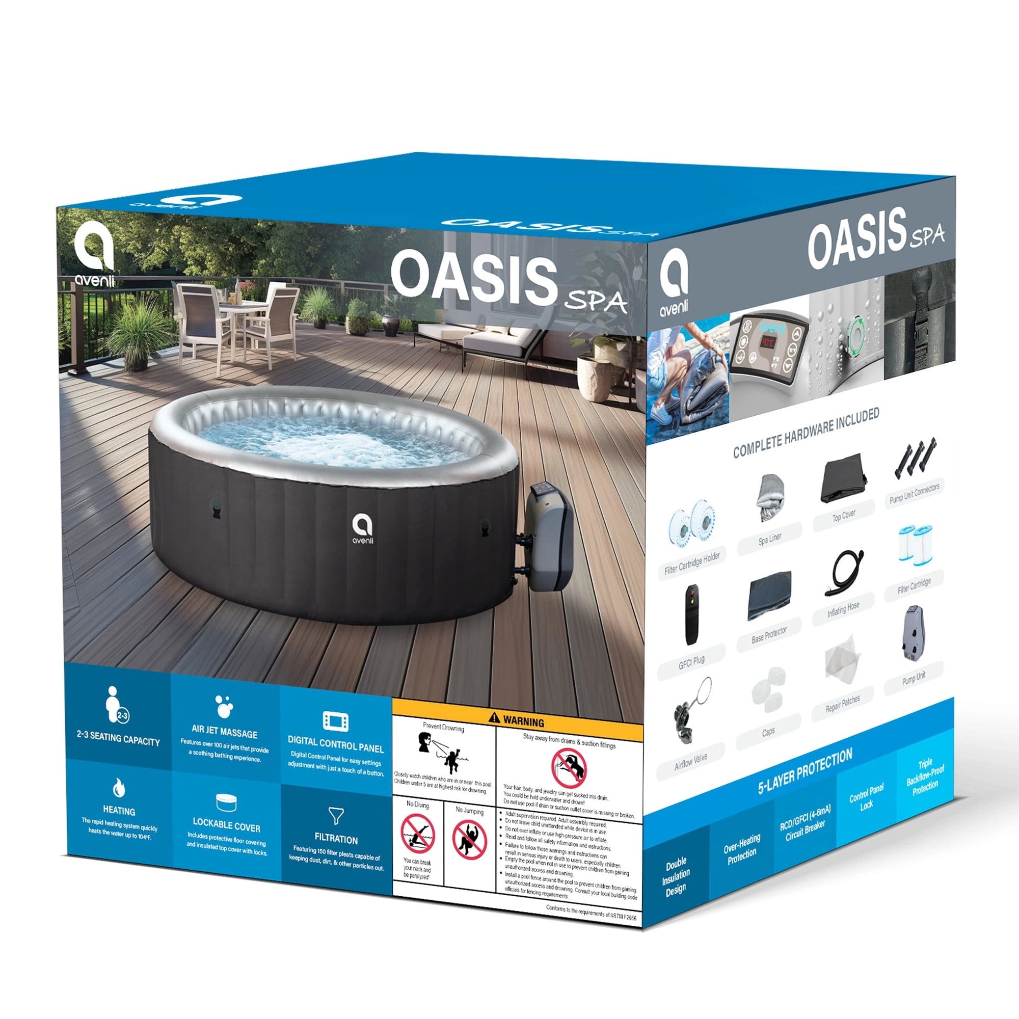 Avenli Oasis 2-3 Person Inflatable Hot Tub Spa + Cover, Rapid Heating up to 104°F, 105 Water Jets, 181 gal Capacity image 3