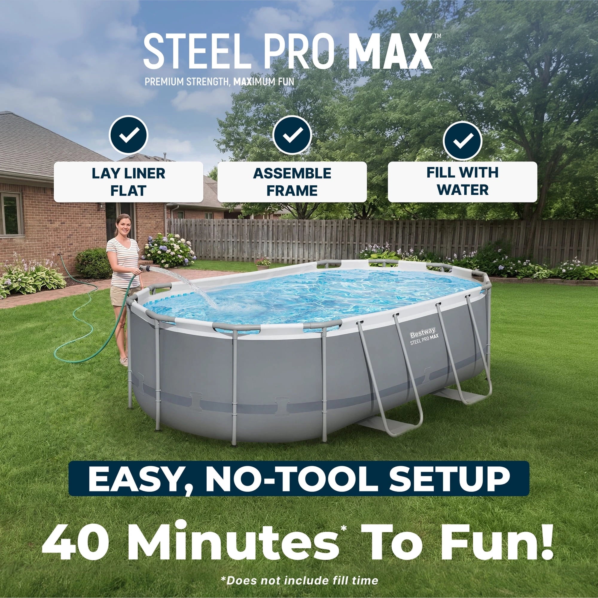 Bestway Steel Pro MAX 14 ft x 8 ft 2 in x 39.5 In, Oval Above Ground Pool Set, Outdoor Frame Swimming Pool image 2