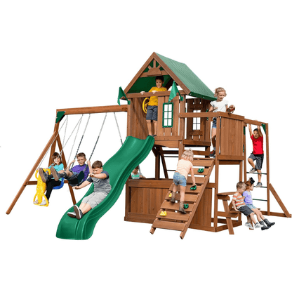 Knightsbridge Plus Complete Wooden Outdoor Playset with Monkey Bars, Slide, Rock Wall and Swing Set Accessories image 9