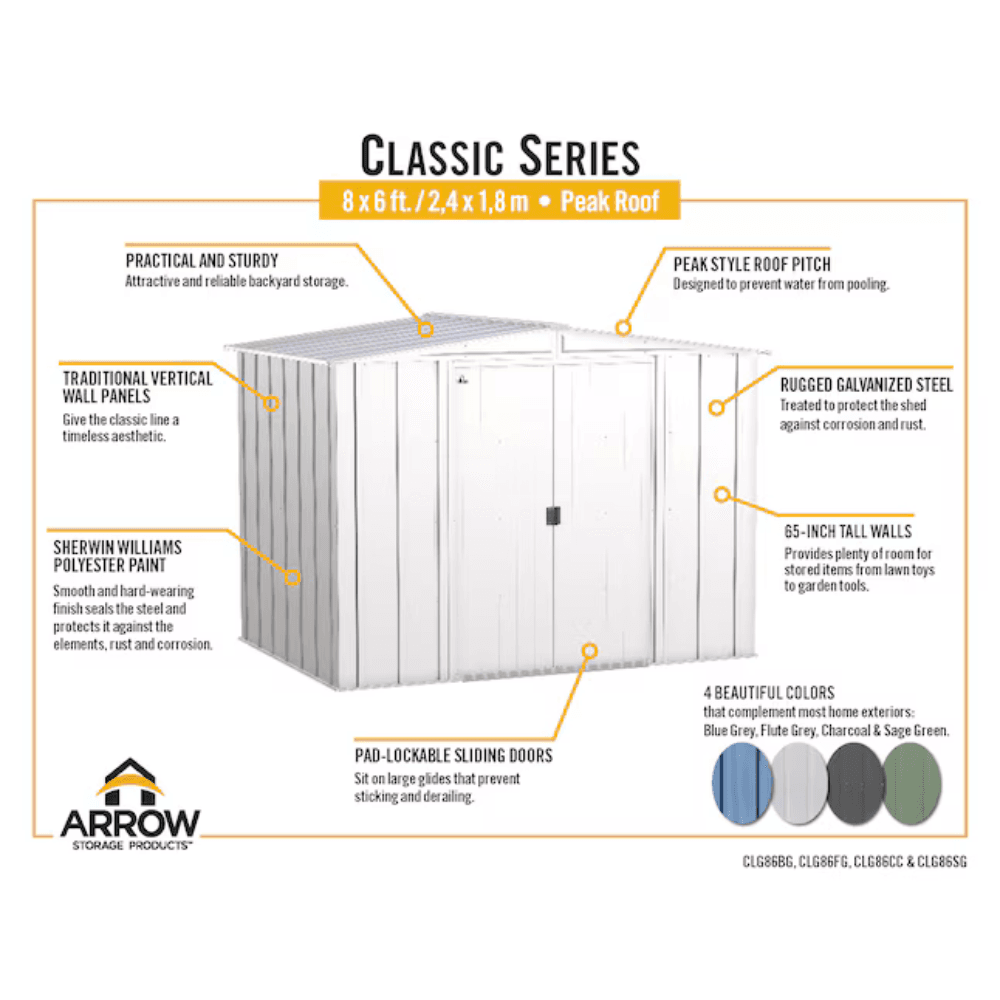Newport 8 ft. W x 6 ft. D 2-Tone Eggshell and Coffee Galvanized Metal Shed with Sliding Lockable Doors (43 sq. ft.) image 2